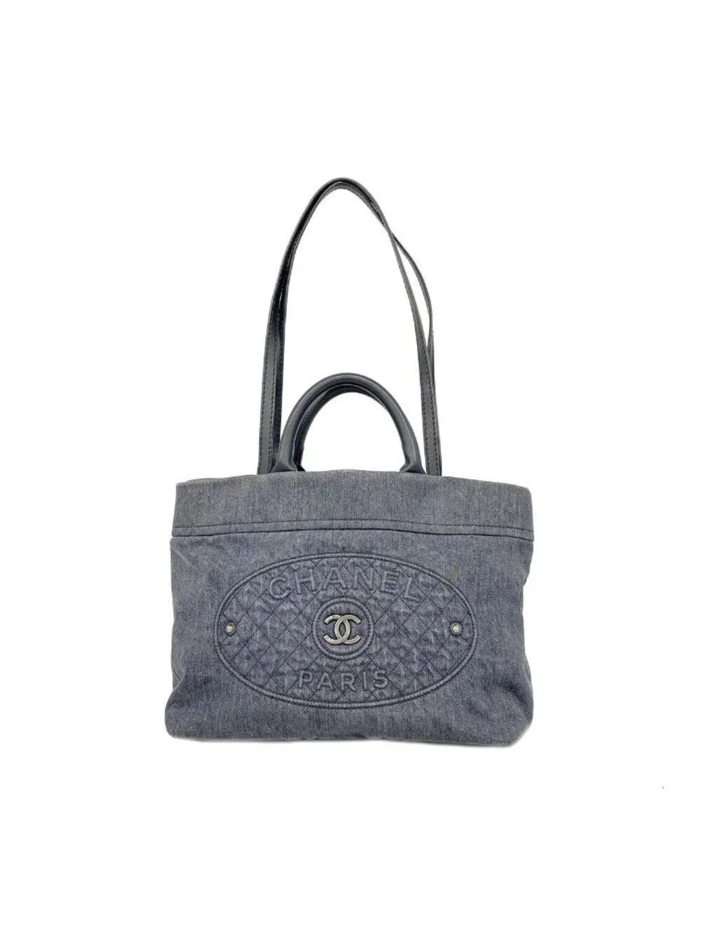 Chanel Handbag Denim Gray Silver 2-Way Bag